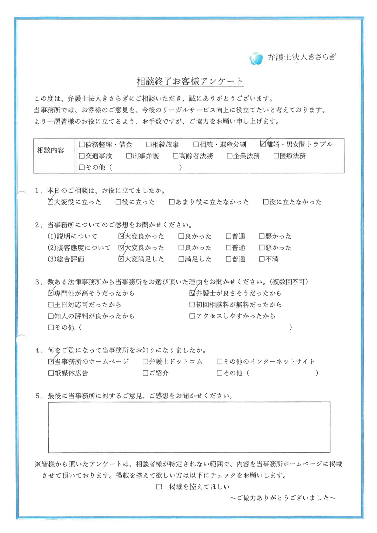 相談内容が大変役に立ちました