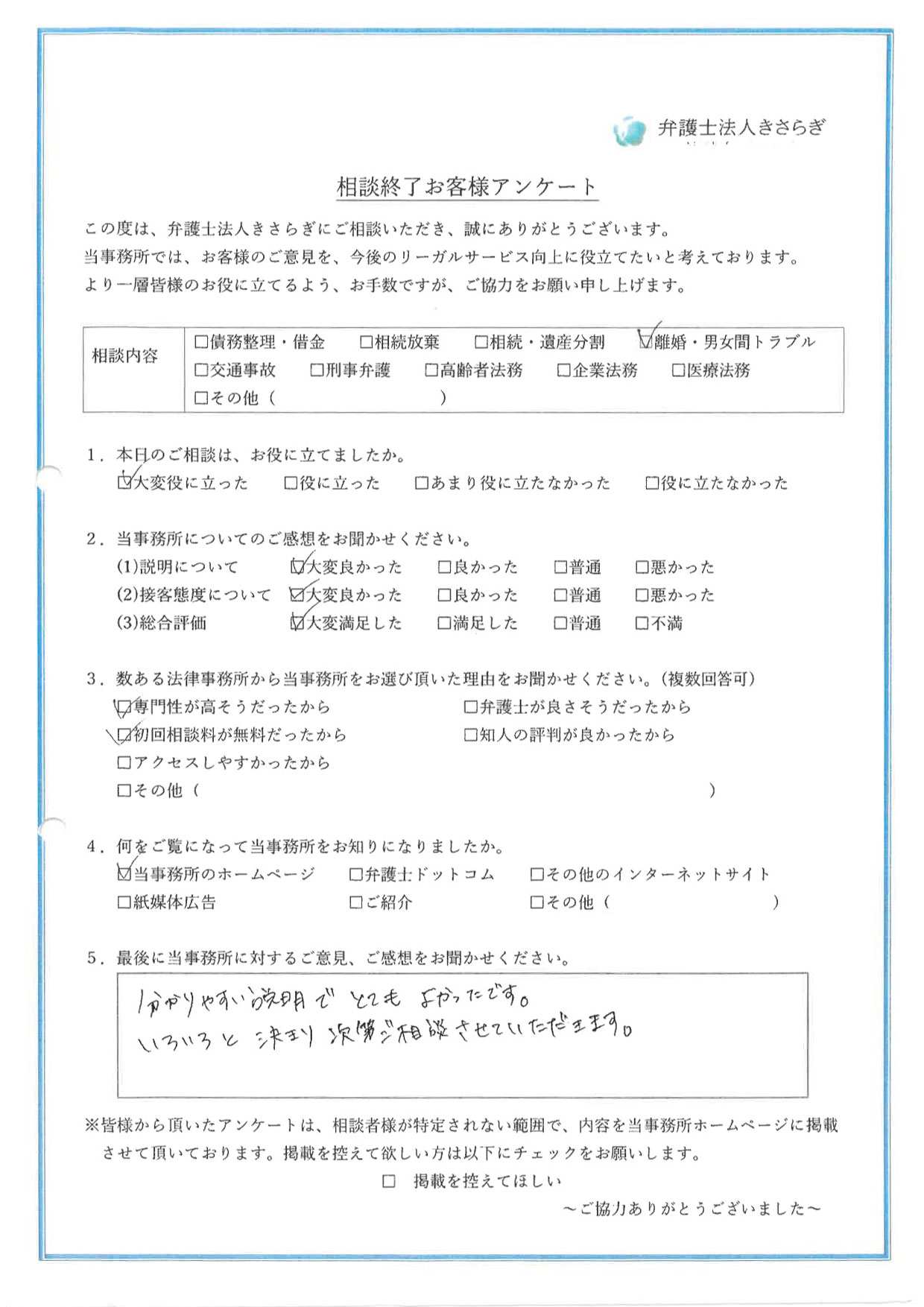 分かりやすい説明でとてもよかったです。いろいろと決まり次第ご相談させていただきます