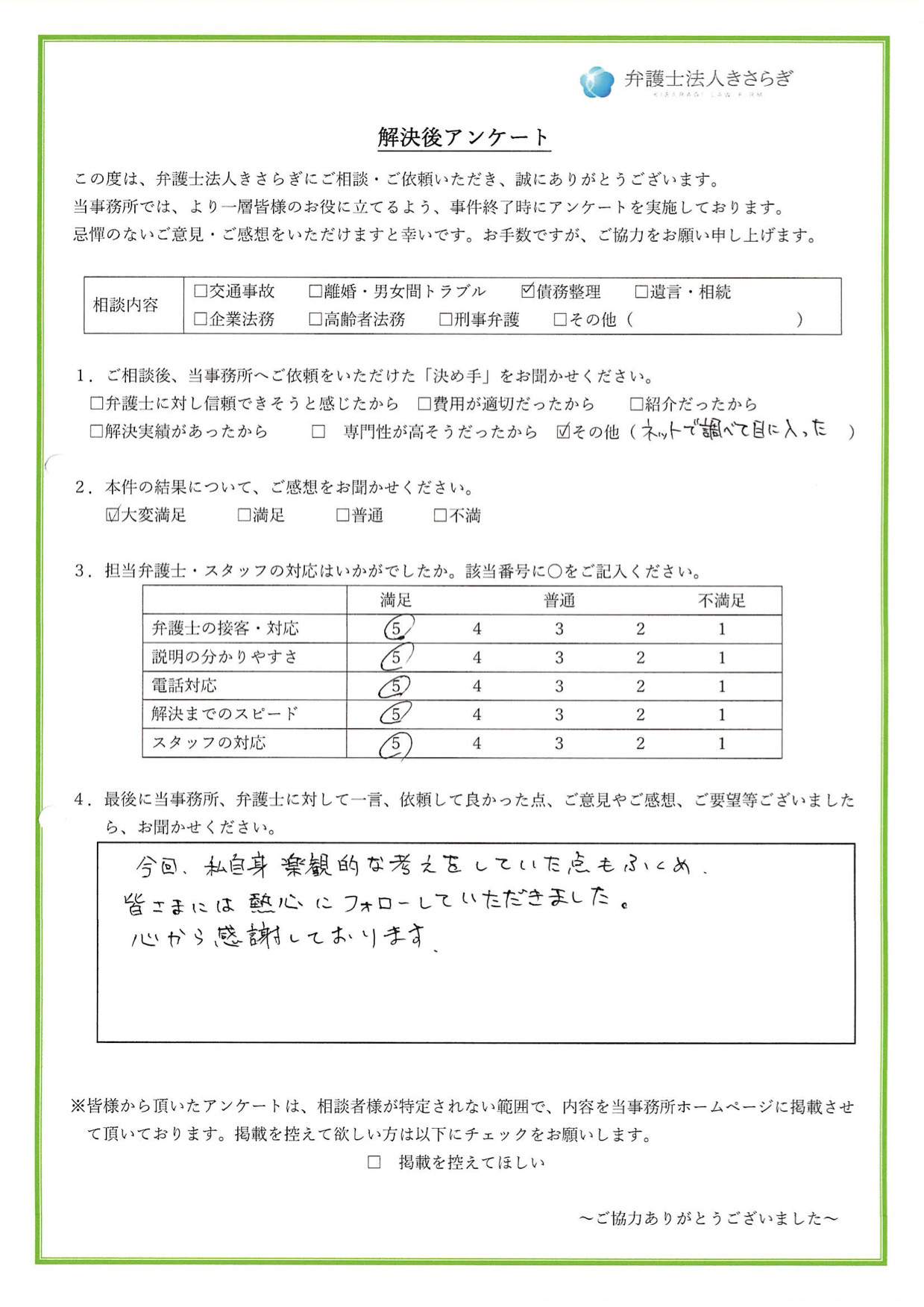 今回、私自身楽観的な考えをしていた点もふくめ、皆さまには熱心にフォローしていただきました。心から感謝しております