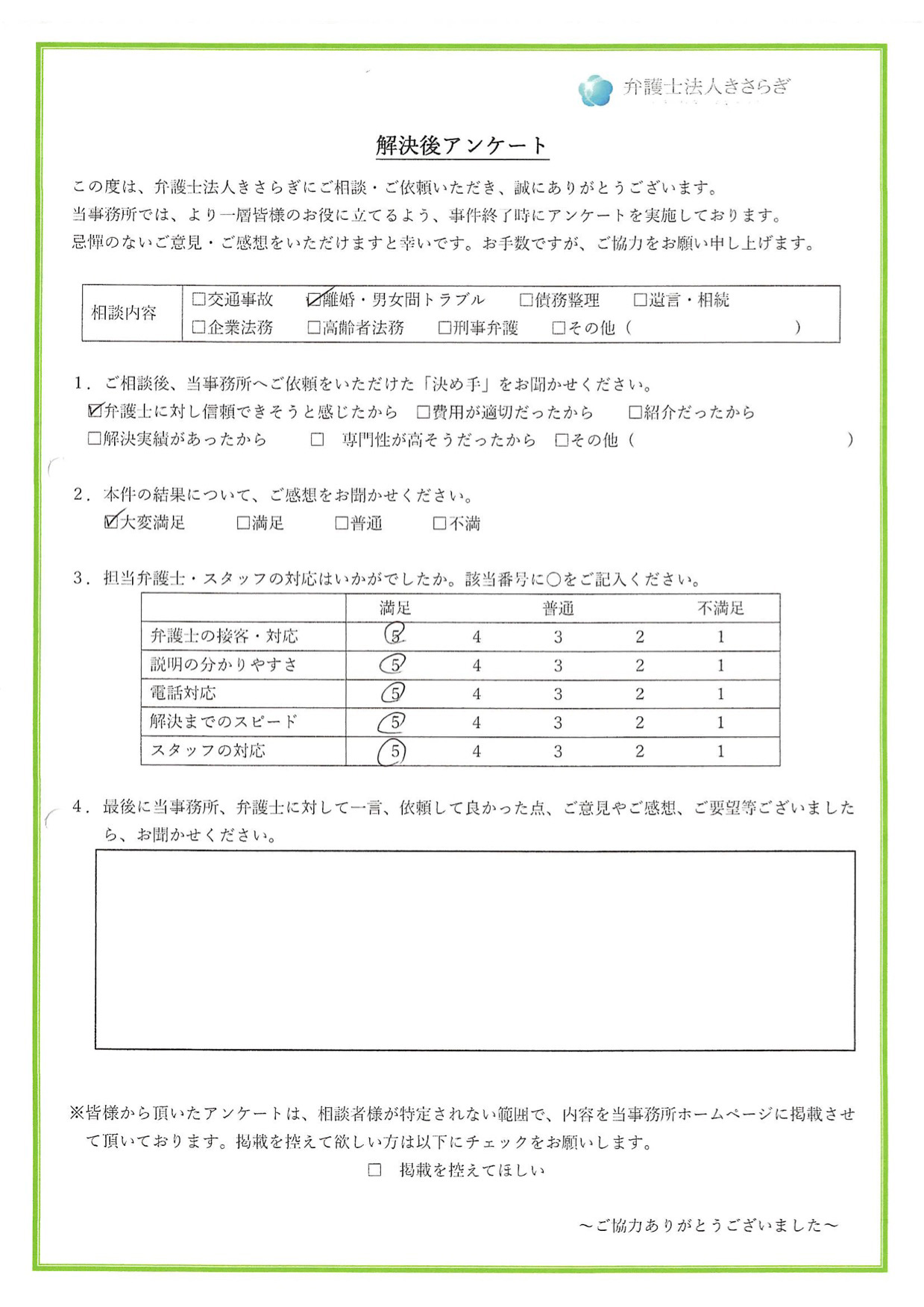 結果に大変満足しています