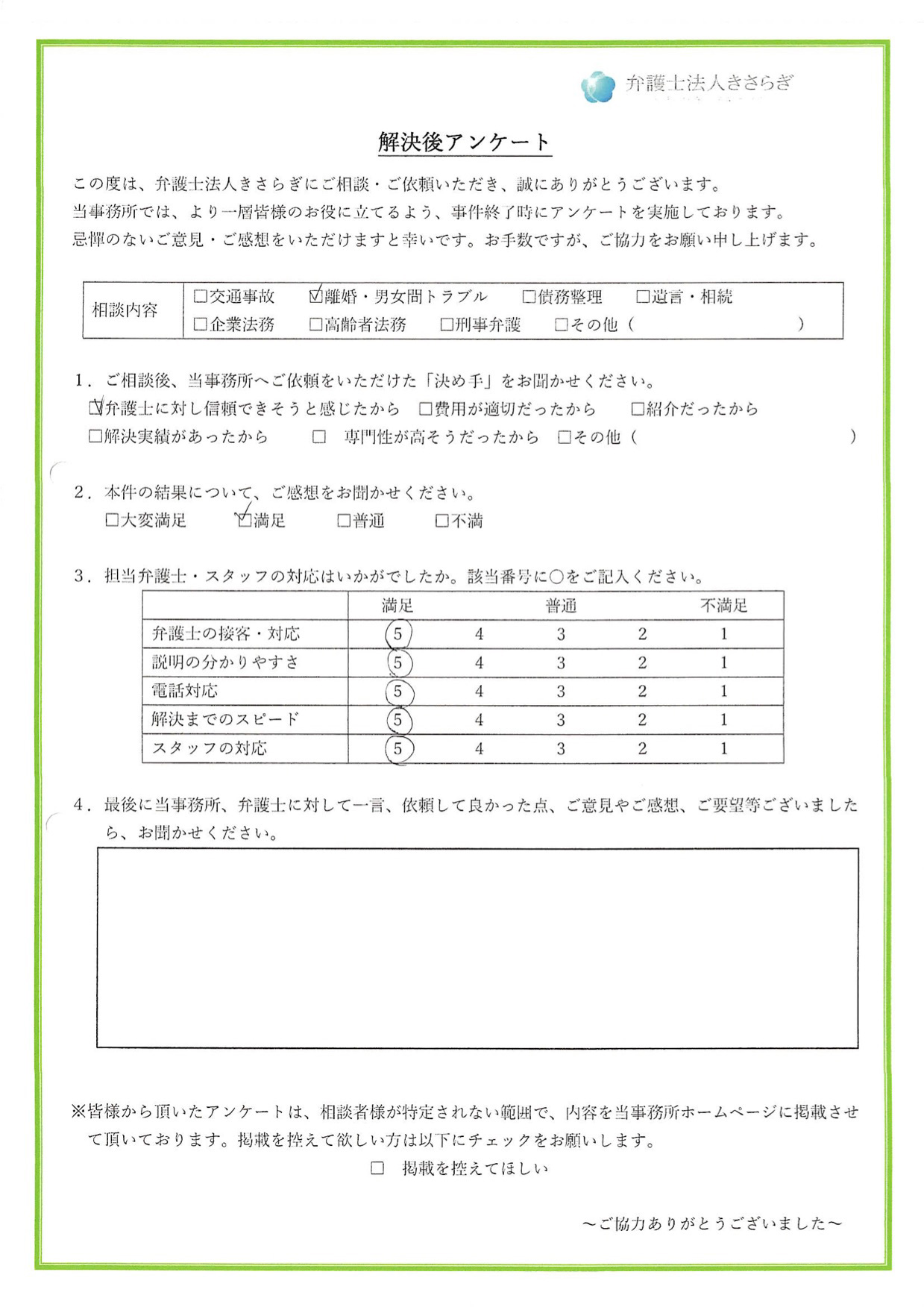 結果に満足しています