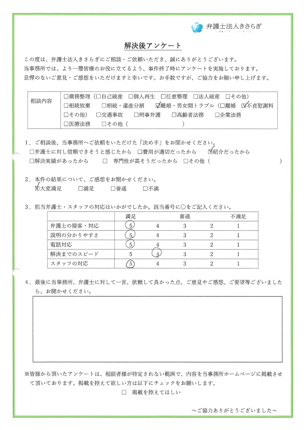 結果に大変満足しています